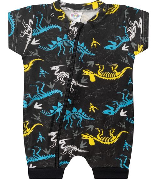 Macacão Bebe Curto Com Zíper Suedine Kappes Preto