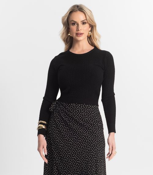 Blusa Feminina Manga Longa Em Tricot Epifani Preto