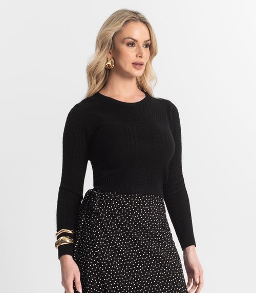 Blusa Feminina Manga Longa Em Tricot Epifani Preto