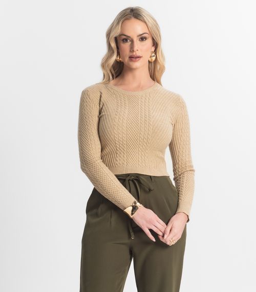 Blusa Feminina Manga Longa Em Tricot Epifani Bege