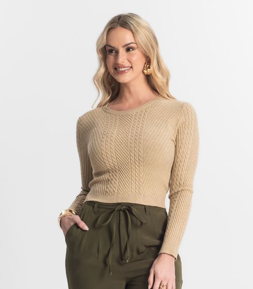 Blusa Feminina Manga Longa Em Tricot Epifani Bege