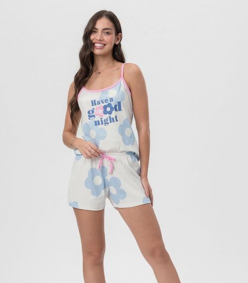 Short Doll Alcinha Estampado Mensageira Da Paz Bege