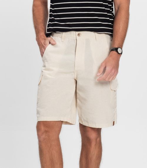 Bermuda Masculina Sarja Com Bolsos Cargo  Shift Bege