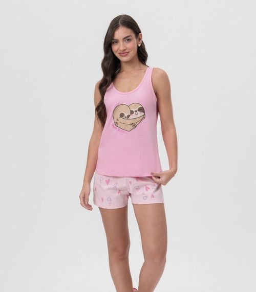 Short Doll Regata Estampada Mensageira Da Paz Rosa