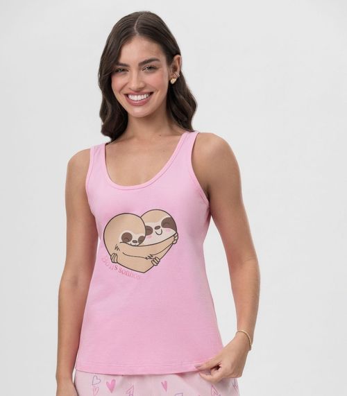 Short Doll Regata Estampada Mensageira Da Paz Rosa