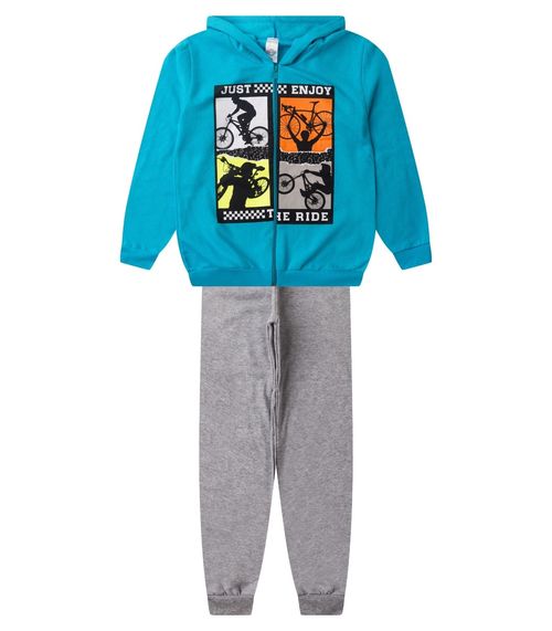 Conjunto De Moletom Menino Com Capuz Kappes Azul