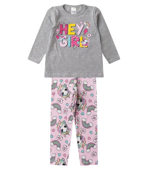 Conjunto Menina Em Cotton Manga Longa Kappes Cinza