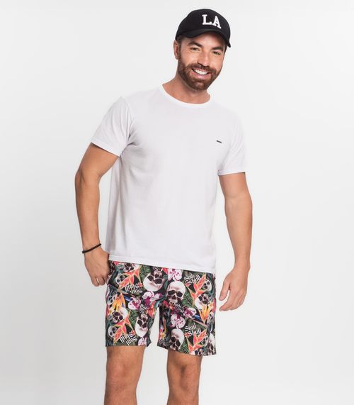 Bermuda Microfibra com Elastano Estampada Nellonda Preto