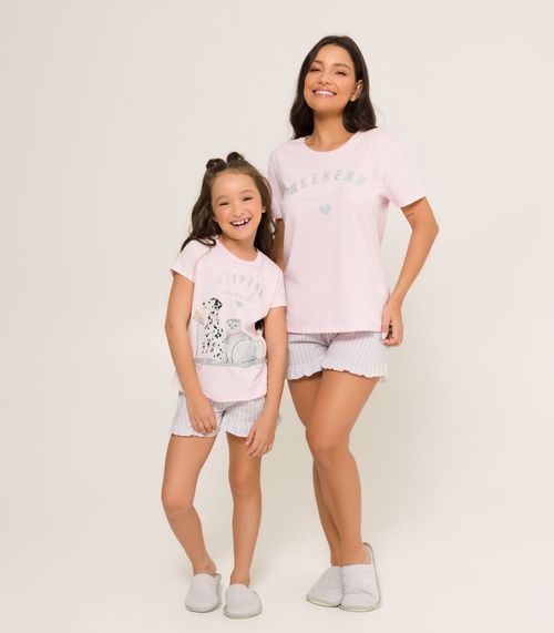 Pijama Feminino Manga Curta Meia Malha Evanilda Rosa