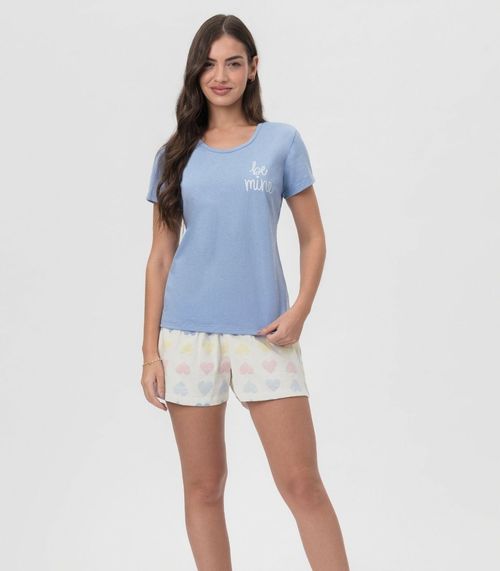 Short Doll Feminino Estampado Mensageira Da Paz Azul