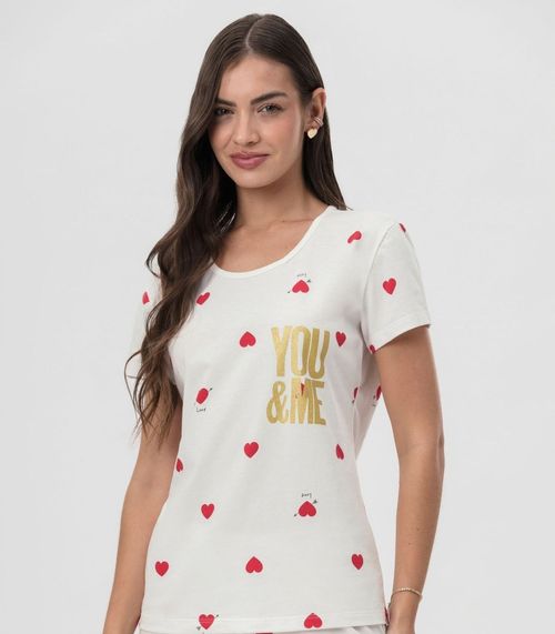 Short Doll Estampado Corações Mensageira Da Paz Branco