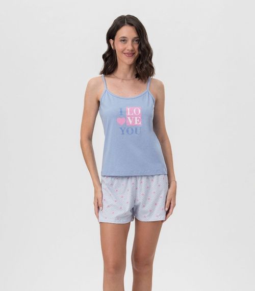 Short Doll Alcinha Estampada Mensageira Da Paz Azul