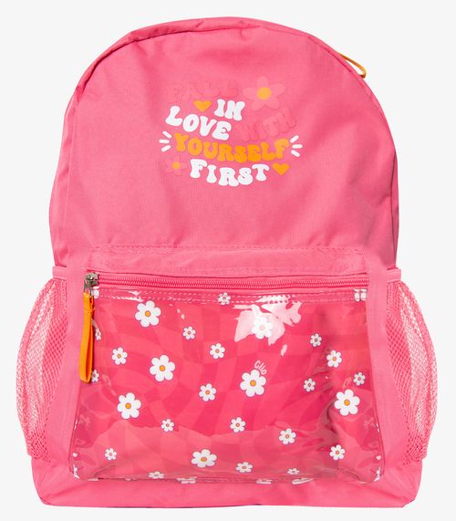 Mochila Escolar Feminina Estampada Flores Clio Rosa