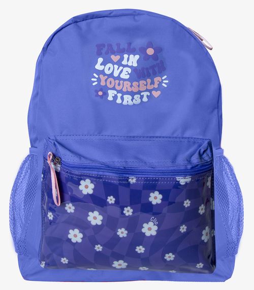 Mochila Escolar Feminina Estampada Flores Clio Azul