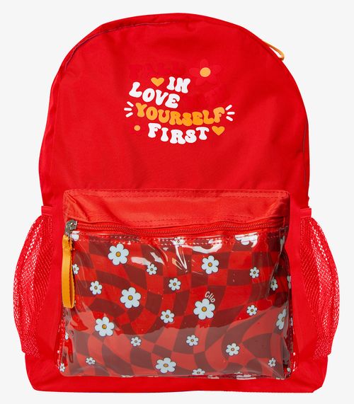 Mochila Escolar Feminina Estampada Flores Clio Vermelho
