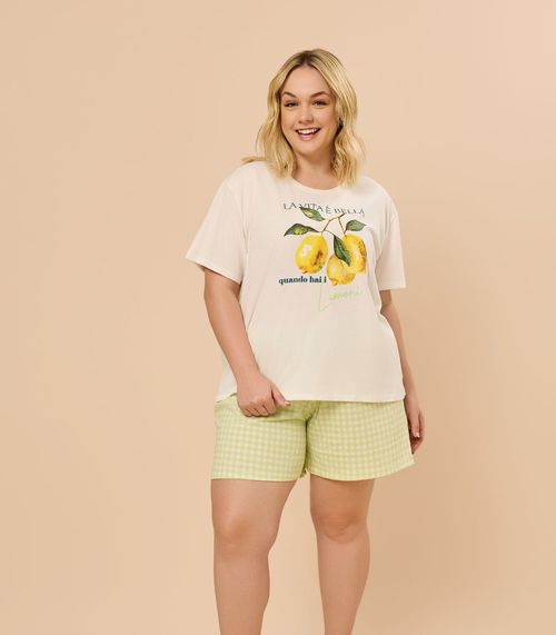 Pijama Feminino Plus Size Manga Curta Evanilda Bege