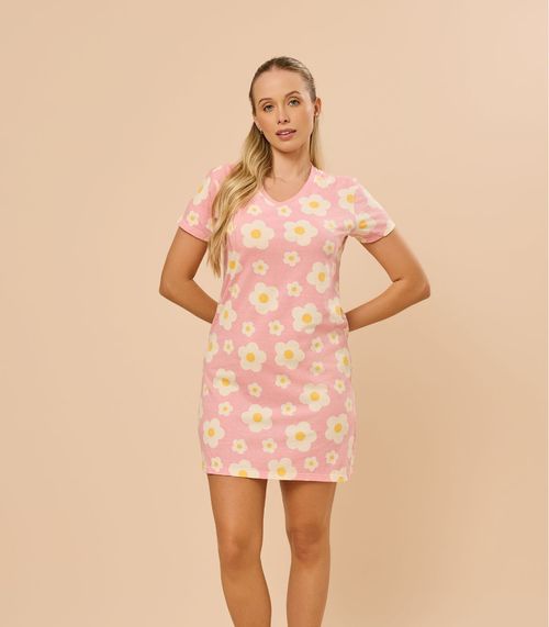 Camisola Feminina Estampada Meia Malha Evanilda Rosa