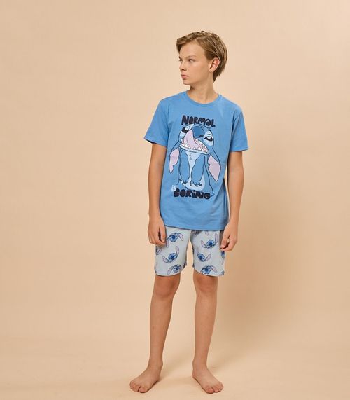 Pijama Menino Manga Curta Meia Malha Evanilda Azul
