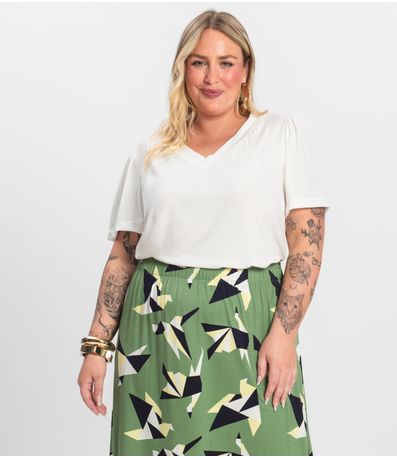 Blusa Canelada Plus Infinita Cor Bege