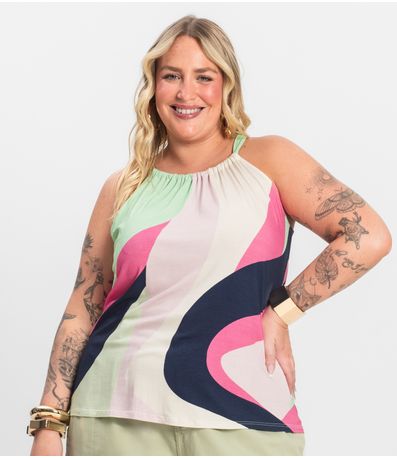 Blusa de Alça Plus Size Infinita Cor Rosa