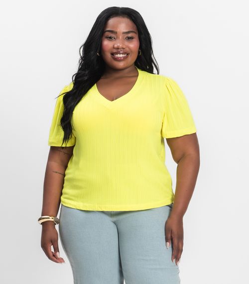 Blusa Canelada Plus Infinita Cor Limao