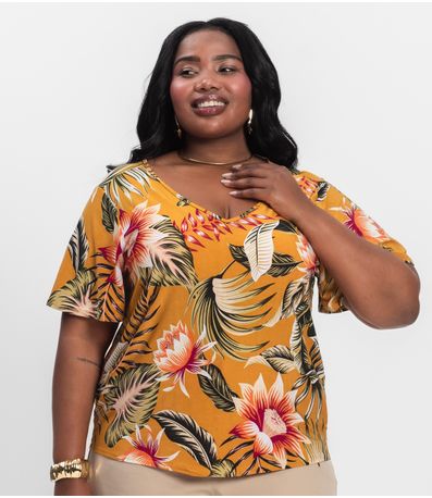 Blusa Feminina Plus Size Infinita Cor Amarelo