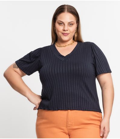 Blusa Canelada Plus Infinita Cor Azul