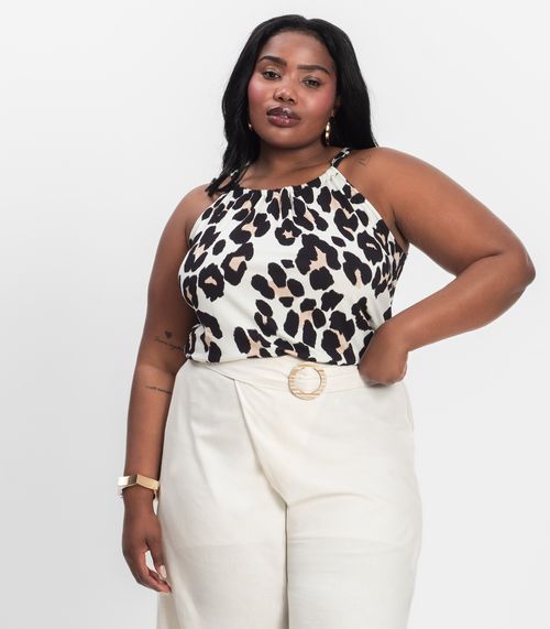 Blusa de Alça Plus Size Infinita Cor Bege