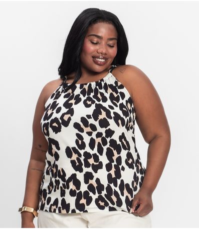 Blusa de Alça Plus Size Infinita Cor Bege