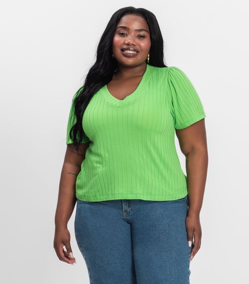 Blusa Canelada Plus Infinita Cor Verde