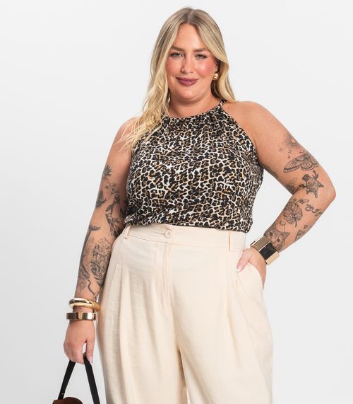Blusa de Alça Plus Size Infinita Cor Bege