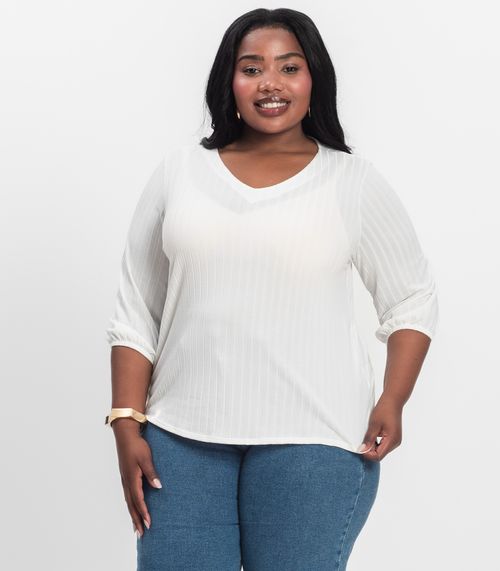 Blusa Canelada Plus Infinita Cor Bege