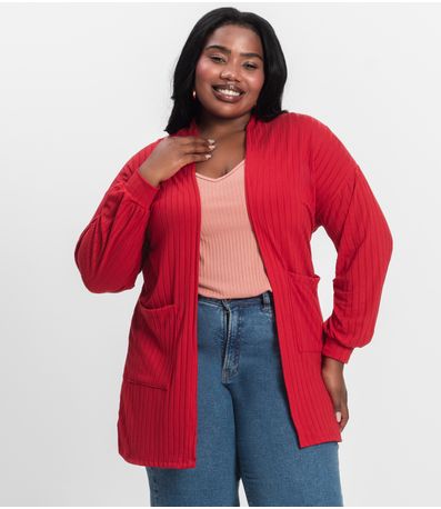Cardigan Feminino Pluz Size Infinita Cor Vermelho
