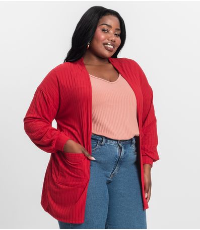 Cardigan Feminino Pluz Size Infinita Cor Vermelho