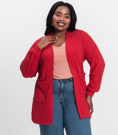 Cardigan Feminino Pluz Size Infinita Cor Vermelho