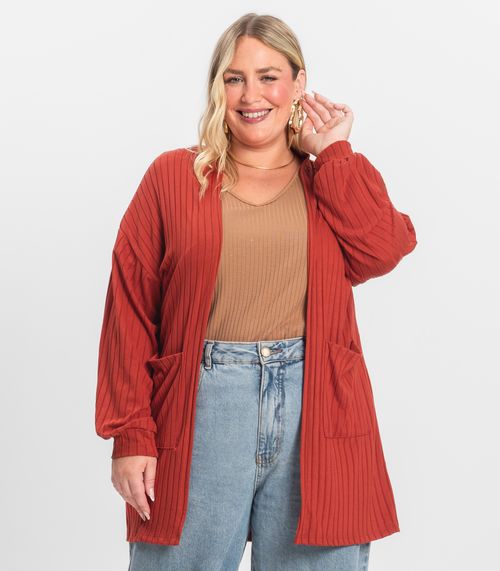 Cardigan Feminino Pluz Size Infinita Cor Laranja