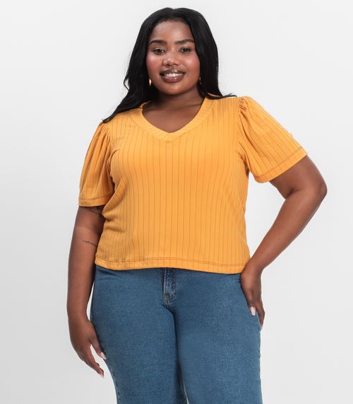 Blusa Canelada Plus Infinita Cor Amarelo