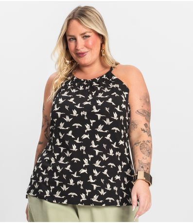 Blusa de Alça Plus Size Infinita Cor Preto