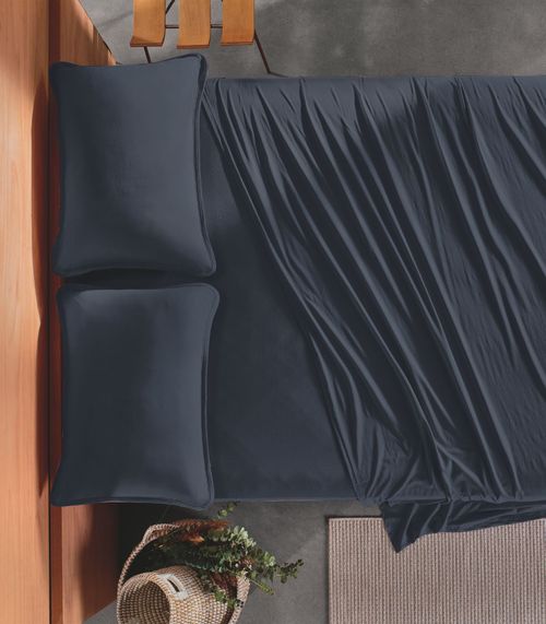 Jogo de Cama Queen Malha Fio Penteado Altenburg Azul