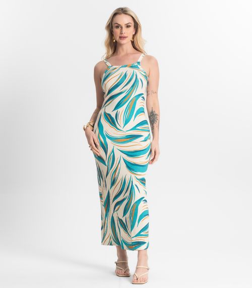 Vestido Midi Canelado Select Bege