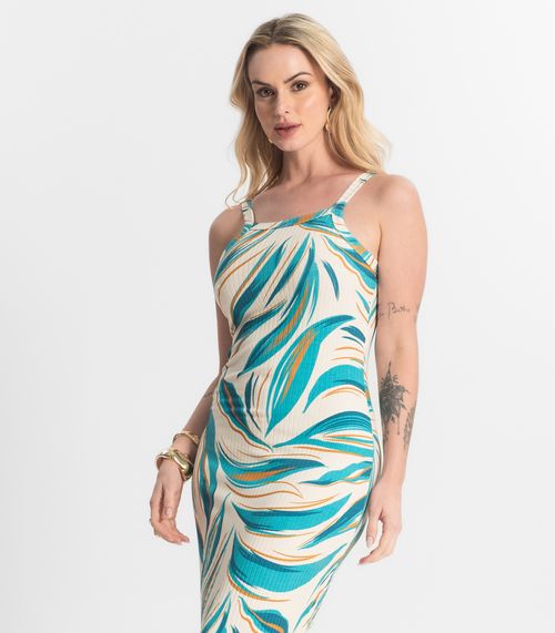 Vestido Midi Canelado Select Bege