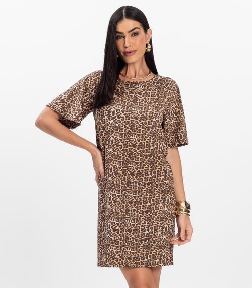 Vestido Curto Estampado Feminino Rovitex Marrom