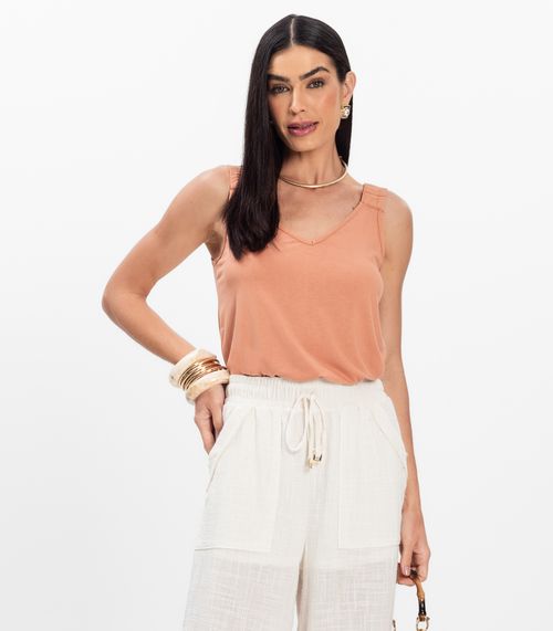 Regata Alça Franzida Feminino Rovitex Marrom