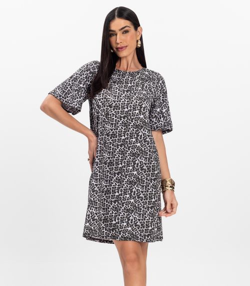 Vestido Curto Estampado Feminino Rovitex Preto