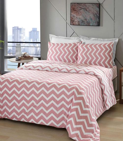 Jogo De Cama Chevron Queen Lar E Lazer Rosa