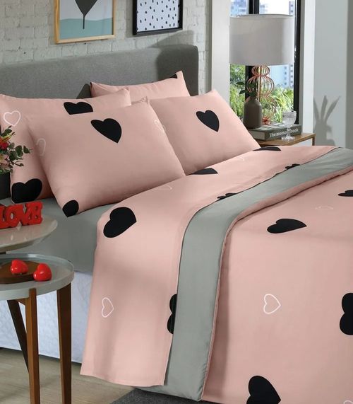 Jogo De Cama Solteiro Coração 3 Peças Lar E Lazer Rosa