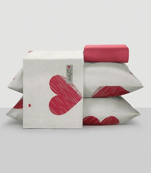 Jogo De Cama Queen Coração 4 Peças Lar E Lazer Cinza