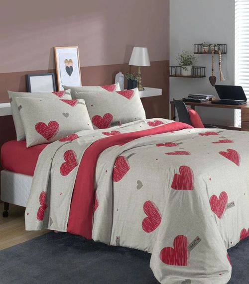 Jogo De Cama Queen Coração 4 Peças Lar E Lazer Cinza