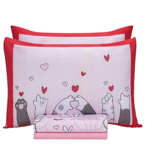 Jogo De Cama Queen Gatinhos 150 Fios Lar E Lazer Rosa