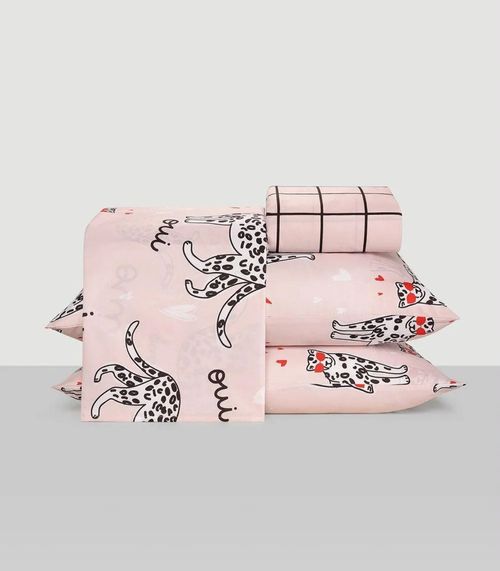 Jogo De Cama King Leopardo 4 Peças Lar E Lazer Rosa